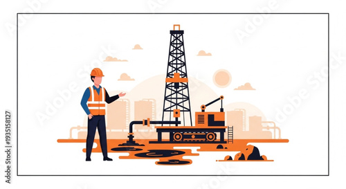 Oil Rig Worker Inspecting Equipment.