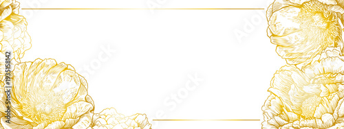 tree-shaped peony have a golden gradient on a white background with a gold border.eps