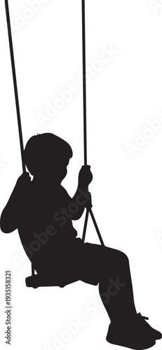 A child silhouette on swing on white