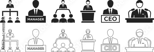 Business Leadership Management Hierarchy Icon Set for Corporate Organization