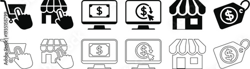 Online Shopping and E-commerce Icon Set for Digital Business and Retail