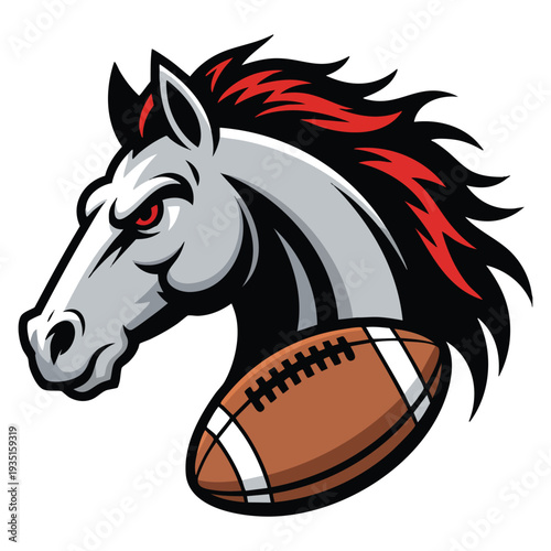 American football team horse head vector mascot cartoon illustration suitable for logo emblem badge sports branding and competitive team identity themes