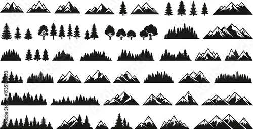 Diverse Mountain and Forest Silhouettes Vector Illustration Set for Nature Designs