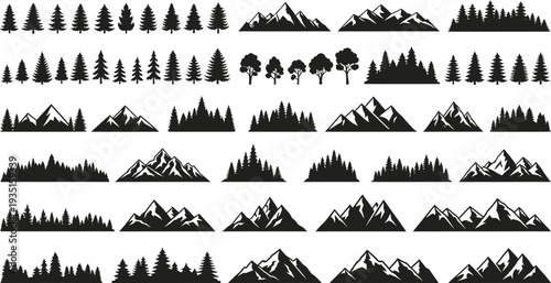 Diverse Mountain and Forest Silhouettes Vector Collection for Outdoor and Nature Designs