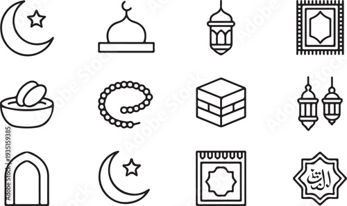 Islamic ramadan eid al fitr symbols and icons set  religious muslim arabic elements