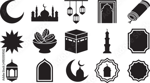 Islamic ramadan kareem eid al fitr symbols and icons collection