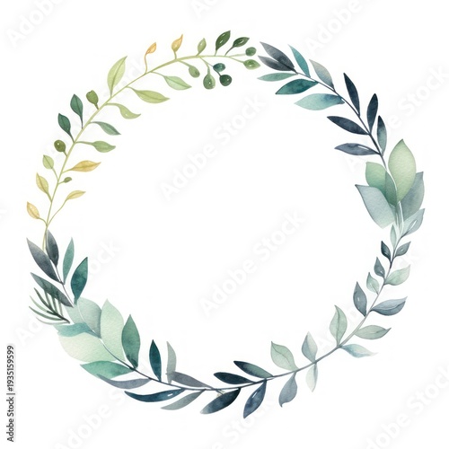 Leaf circle border pattern plant white background.