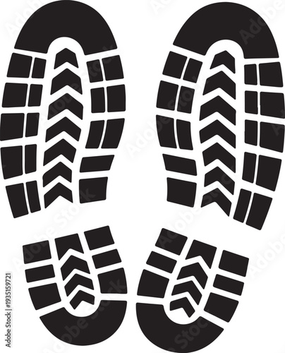 A black and white silhouette of some boot prints