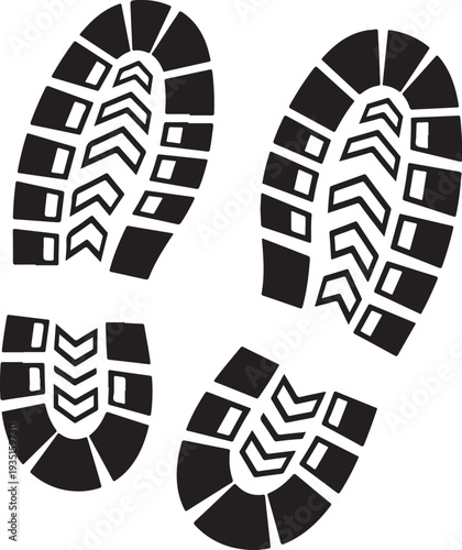 A black and white silhouette of some boot prints