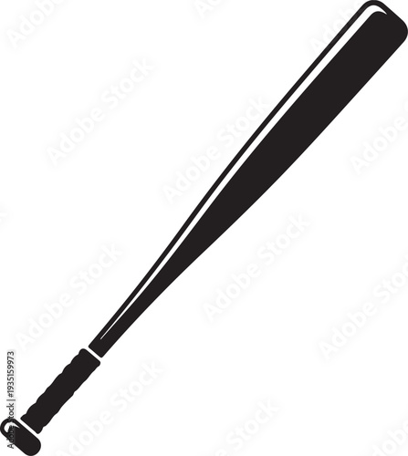 A black and white silhouette of a baseball bat