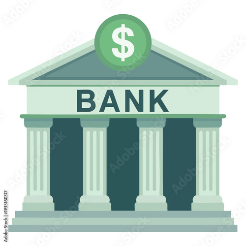 Bank building on a white background, bank financing, money exchange, financial services and ATM giving out money vector flat illustration