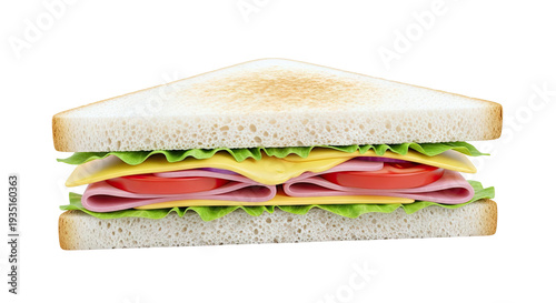 Triangular Sandwich with Ham, Cheese, Tomato, and Lettuce