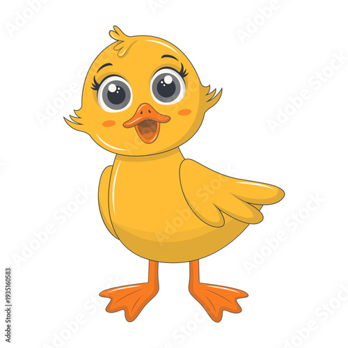 Adorable Little Duck Character in Cartoon Design. Isolated Vector Illustration.