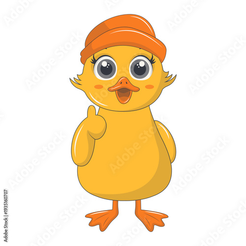 Adorable Little Duck Character in Cartoon Design. Isolated Vector Illustration.