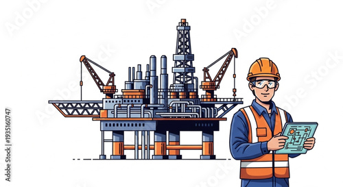 Oil Rig Worker Checking Equipment.