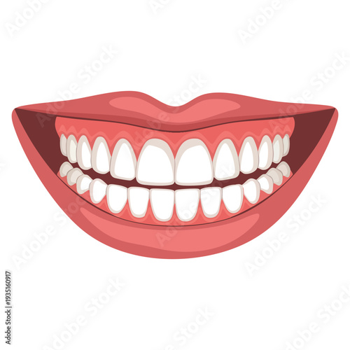 Beautiful smiling mouth with healthy teeth isolated on white, healthy smile concept for dentistry, dental treatment, whitening and orthodontics vector illustration