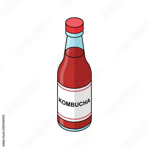 Illustration of a bottle of fermented tea drink kombucha.