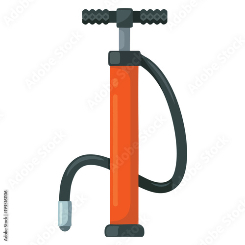 Bicycle pump air pump mechanical device for pumping red cylinder handle and hose pressure increase vector design