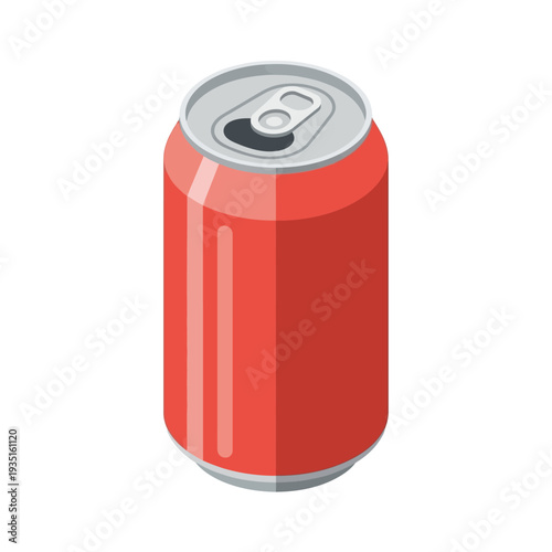Red aluminum soda can with pull tab on top.