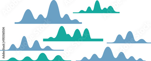 Collection of varied blue and green mountain range silhouettes