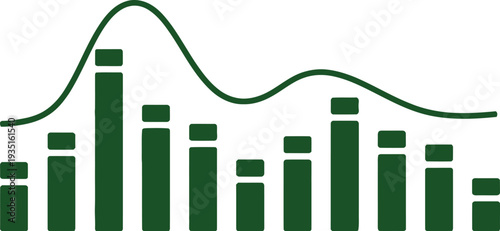 Green bar graph with line chart illustration
