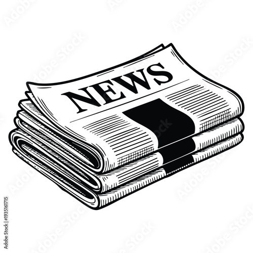 Black and white outline line art drawing stack of newspaper representing daily news information media theme