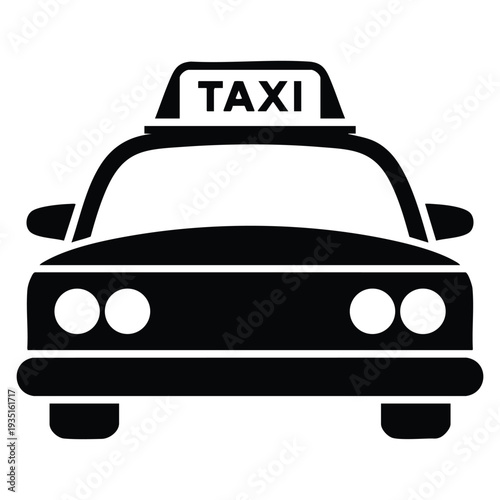 Black and white taxi icon silhouette vector symbol ideal for transportation logo city cab service travel app and urban mobility design themes