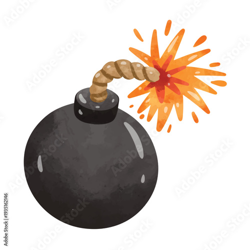 Bomb vector illustration, hand drawn watercolor painting style,  bomb clip art
