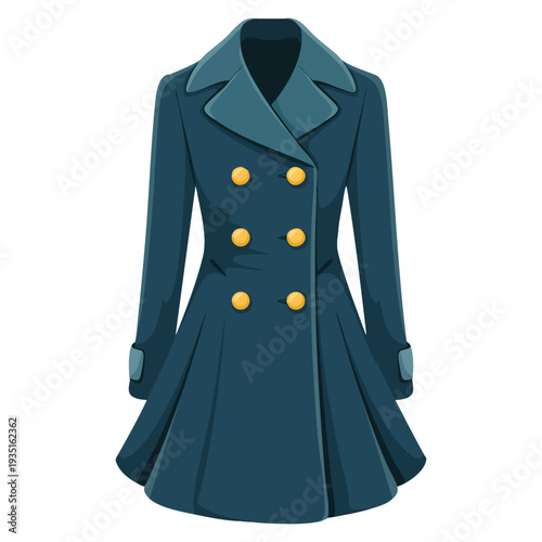 Blue female restrained coat buttoned women outerwear woman clothes single in cartoon style bitmap symbol stock illustration for fashion themes
