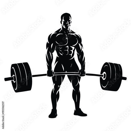 Bodybuilder performing deadlift exercise silhouette powerful athlete weightlifting strong man gym workout vector illustration for fitness training and strength sport design