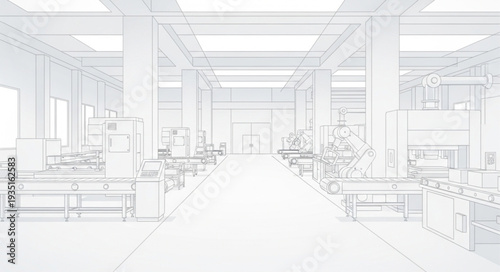Modern office interior sketch with desks and computers.