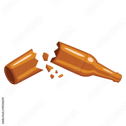 Bottle broken into two halves broken cracked glass bottle glass trash garbage recycle concept creative vector illustration