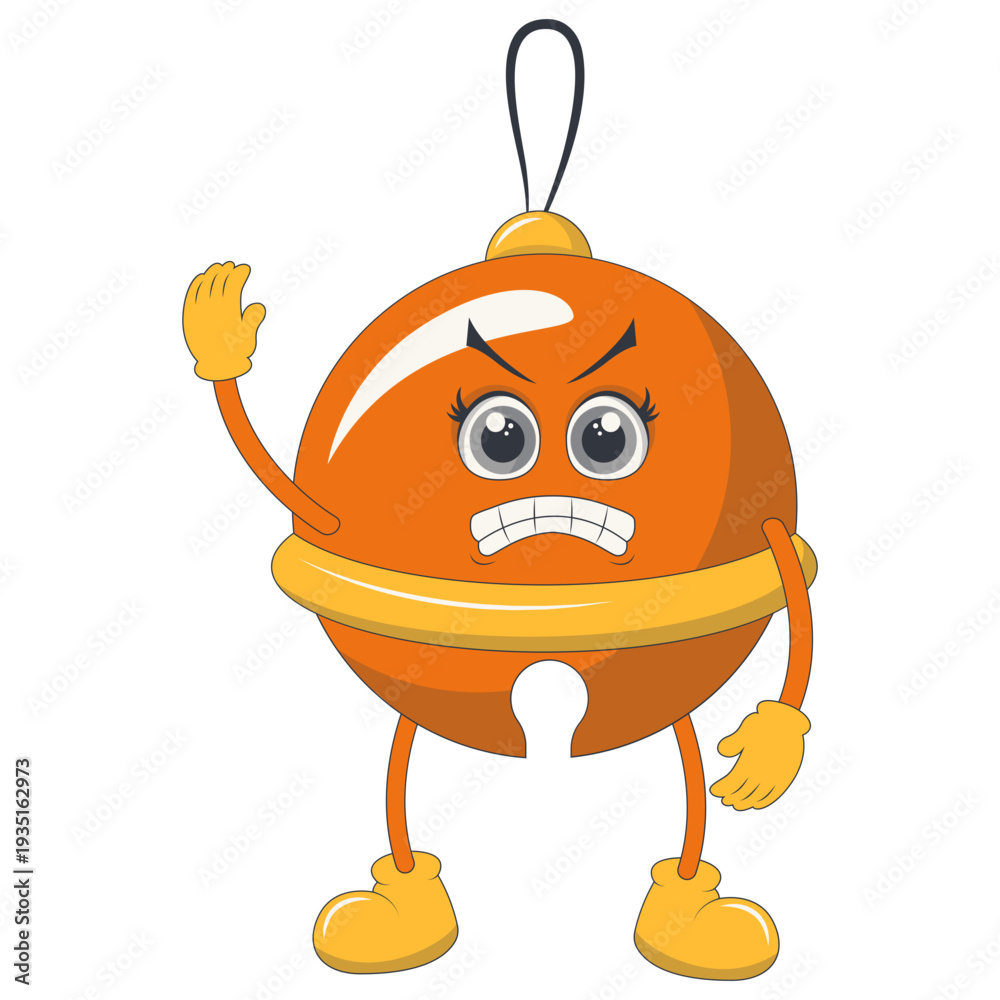 Obraz premium Groovy Hippie Christmas Character in Cartoon Design Style. Vector Illustration.