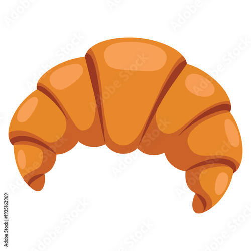 Breakfast themed freshly baked croissant isolated on white background, detailed pastry artwork ideal for bakery shop, dessert menu and cafe design