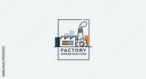 Factory industry building with smoke stacks and gears illustration.