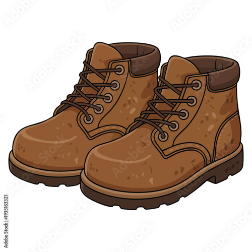 Brown lace up boots in flat representing comfortable fall shoes for outdoor autumn walks perfect for fashion and seasonal graphics