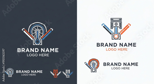 Automotive Engine Piston and Connecting Rod Logo Design.