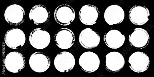 Grunge circles, brush strokes, lines, ink smudges, hand-drawn scribble shapes. Handmade sketchy marks, acrylic stains, charcoal streaks. Paint textures, dry brush effect. Vector illustration