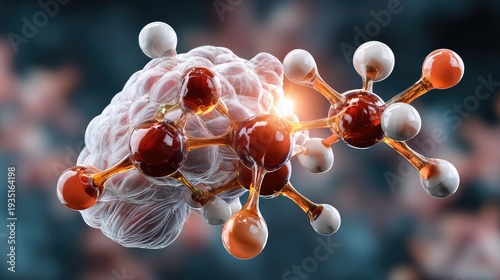 3D Visualization of Complex Molecular Structures Interacting with Neural Connections Representing Advanced Scientific Research Development in Chemistry and Biology