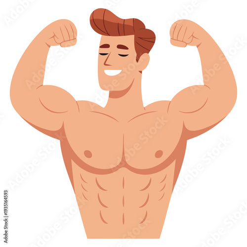 Cartoon bodybuilder narcissism icon isolated on white background for web design, ideal for gym culture, fitness psychology and strength related visuals