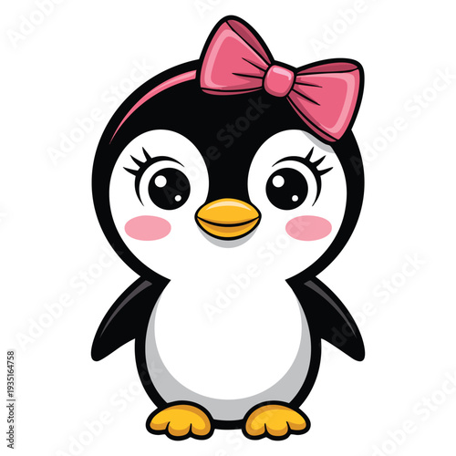 Cartoon cute penguin girl vector illustration suitable for winter theme nursery decor sticker print and adorable polar animal design