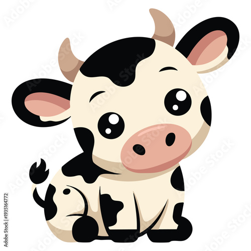 Cartoon cute sitting baby cow vector illustration suitable for agriculture nursery decor sticker print kids book and playful farm themed designs