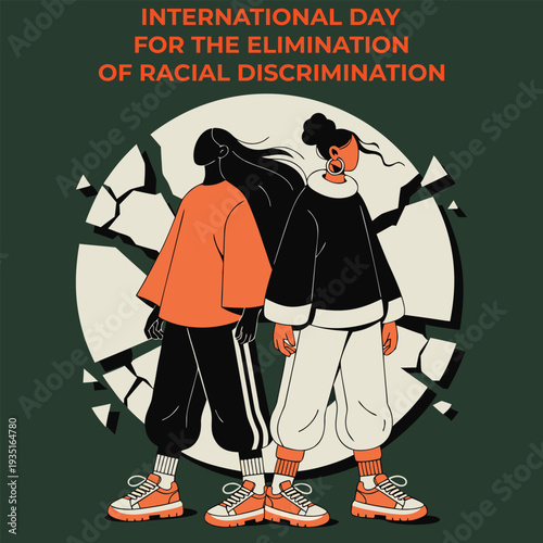 International day for elimination racial discrimination march twenty one illustration protest against prejudice diversity unity solidarity people activism