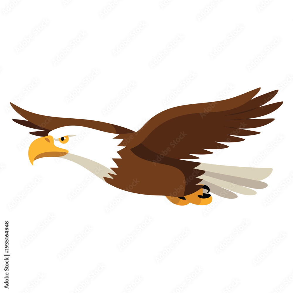 Naklejka premium Cartoon eagle flying isolated on white background vector illustration design suitable for wildlife symbol, bird mascot and freedom themed artwork