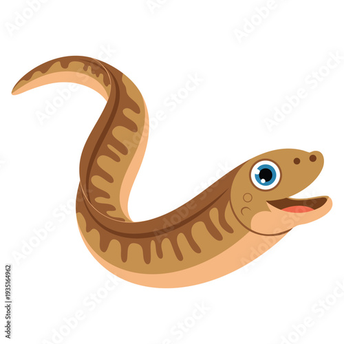 Cartoon eel cute character isolated on white illustration representing marine wildlife, underwater animal symbol and playful design