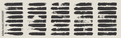 Long grunge brush strokes, lines, ink smudges, hand-drawn scribble shapes. Handmade sketchy marks acrylic stains, charcoal streaks. Paint textures, brush effect. Marker underline. Vector illustration