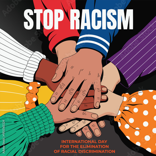 Diverse group of individuals from various backgrounds joining hands in a powerful display of solidarity against racial injustice and discrimination