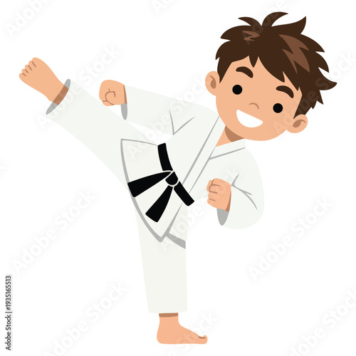 Cartoon karate boy vector illustration suitable for martial arts theme mascot logo sticker print children sports and action creative projects