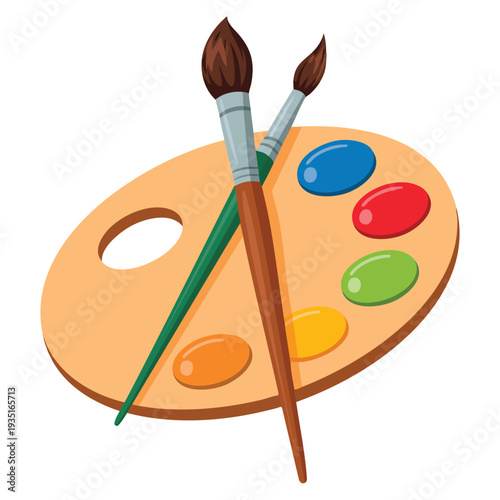 Cartoon pallette paint color brush isolated graphic illustration suitable for art class branding creative workshop and painting theme design