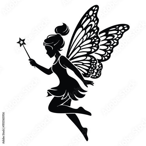 Cartoon pretty garden fairy silhouette vector illustration suitable for fantasy nature theme sticker print decor and whimsical character design